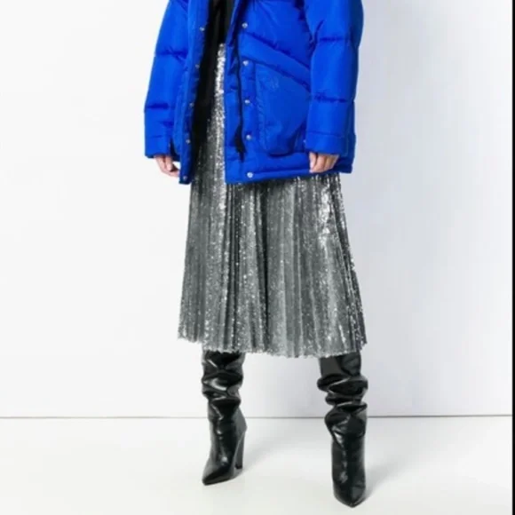 New! MSGM Sequin Pleated Midi Skirt